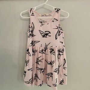 Pink Dress with Sparrow Print
